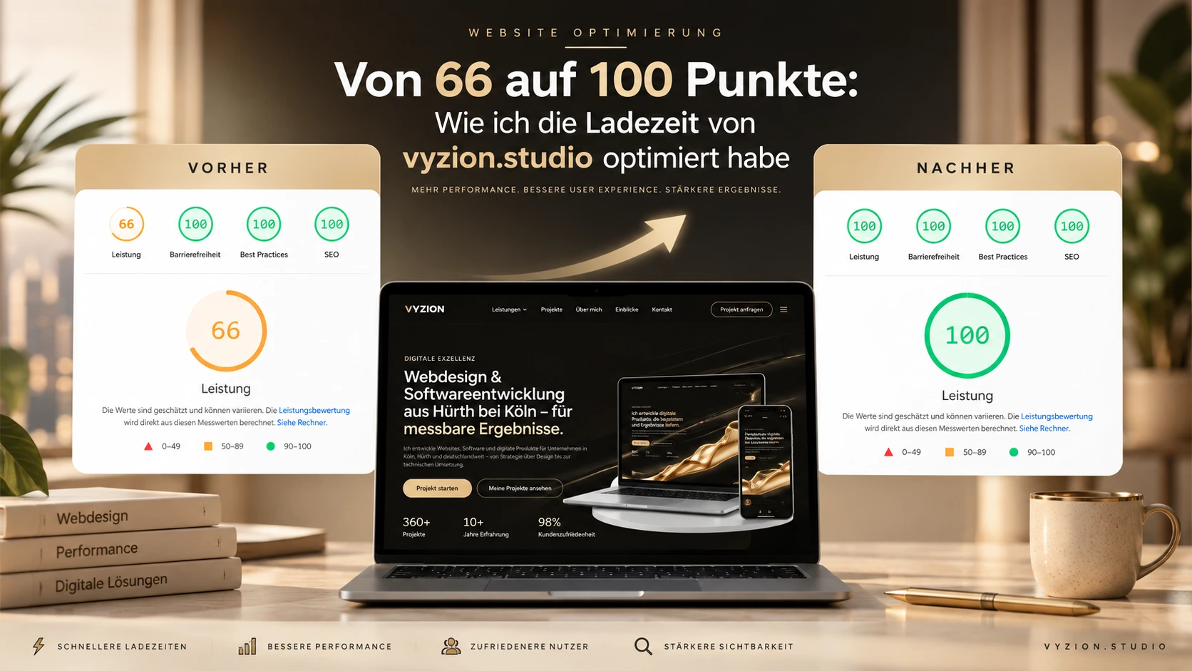 Von 66 auf 100 Punkte: Wie ich die Ladezeit von vyzion.studio optimiert habe
