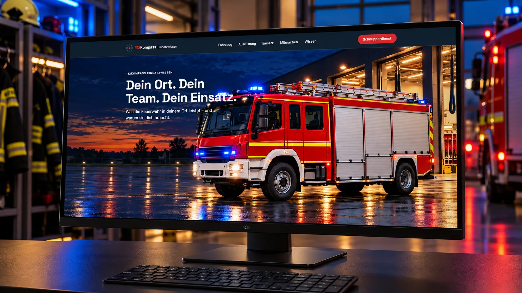 Website 112Kompass Einsatzwissen auf Laptop und Smartphone