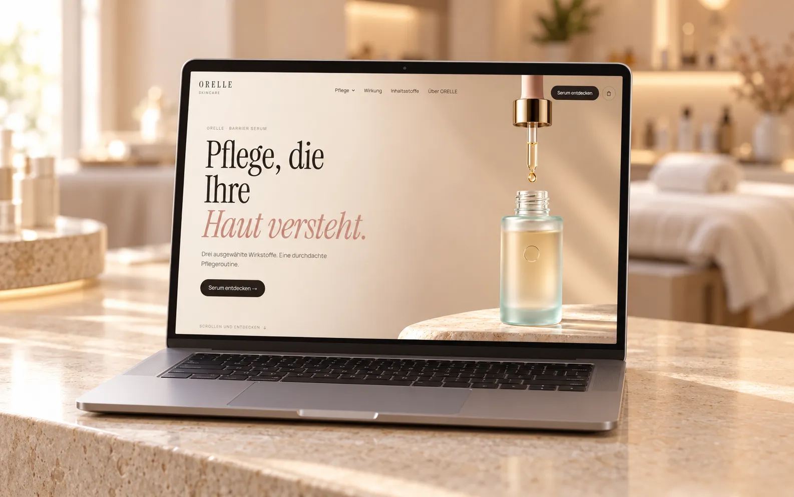 Skincare-Demo ORELLE auf einem Laptop