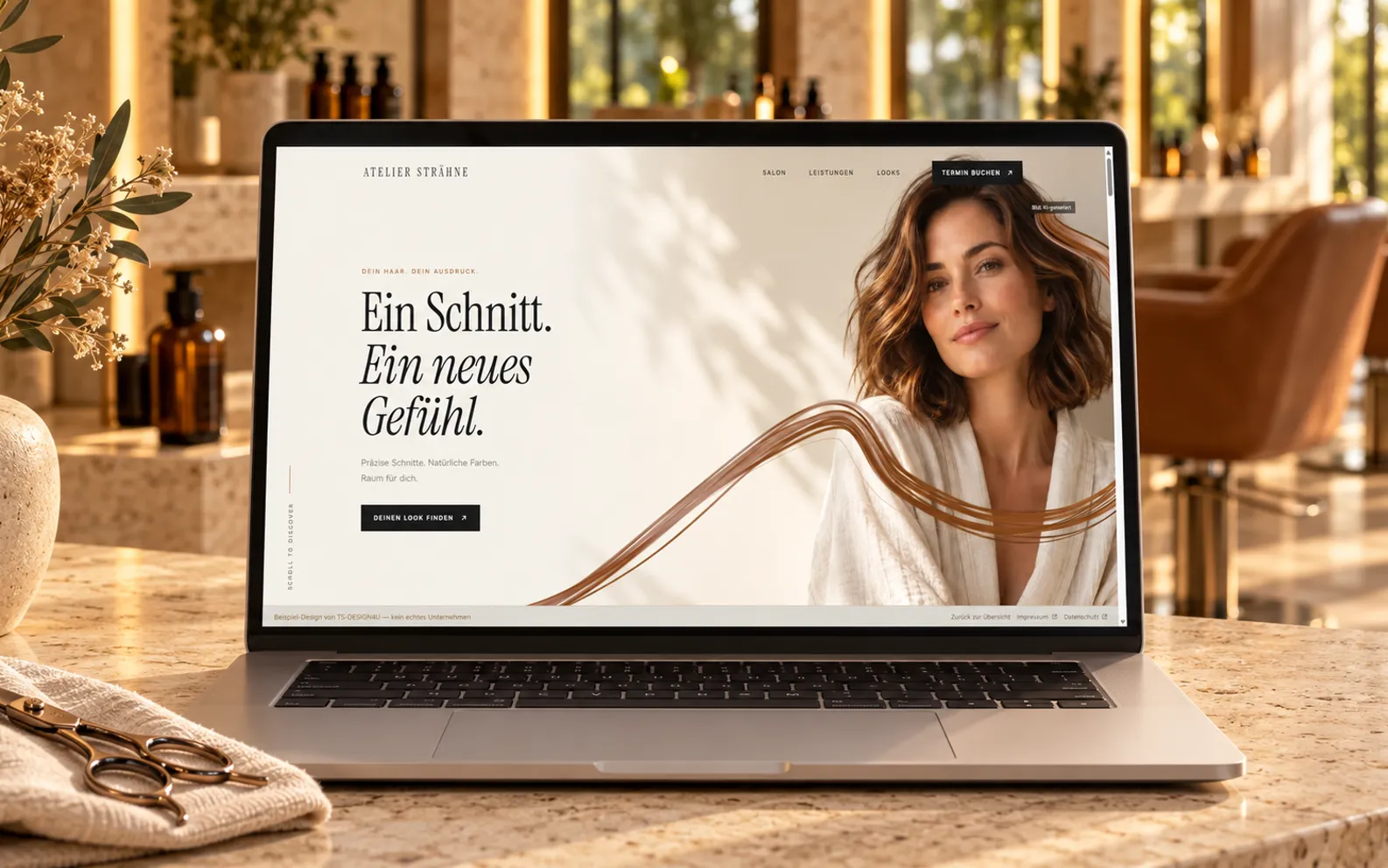 Friseur-Demo ATELIER STRÄHNE auf einem Laptop