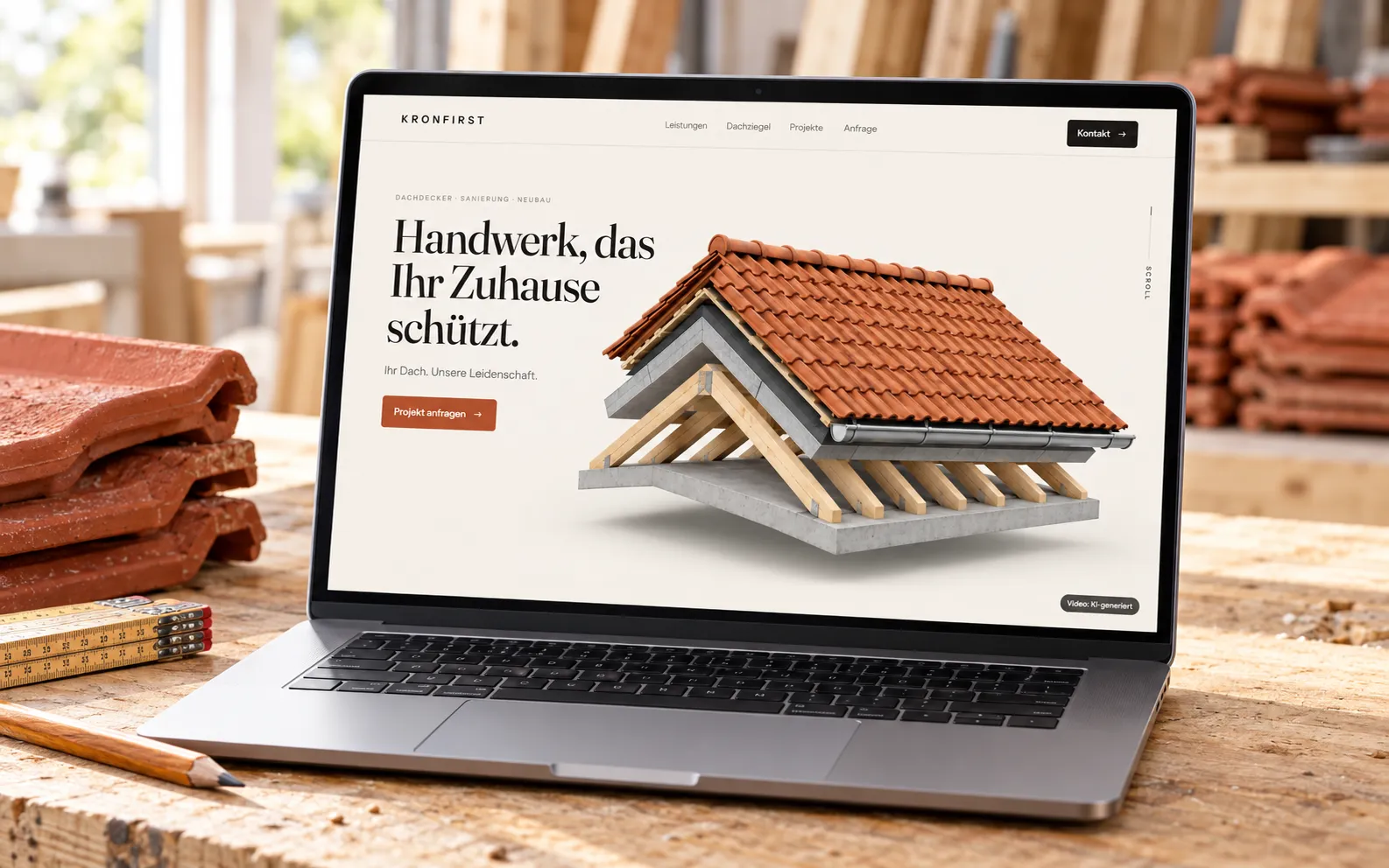 Dachdecker-Demo KRONFIRST auf einem Laptop