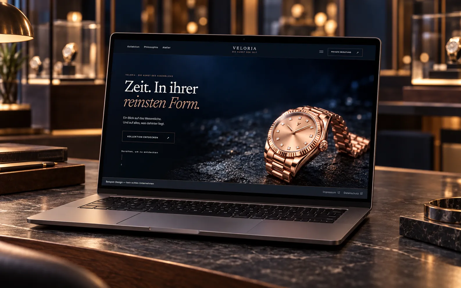 Uhren-Demo VELORIA auf einem Laptop