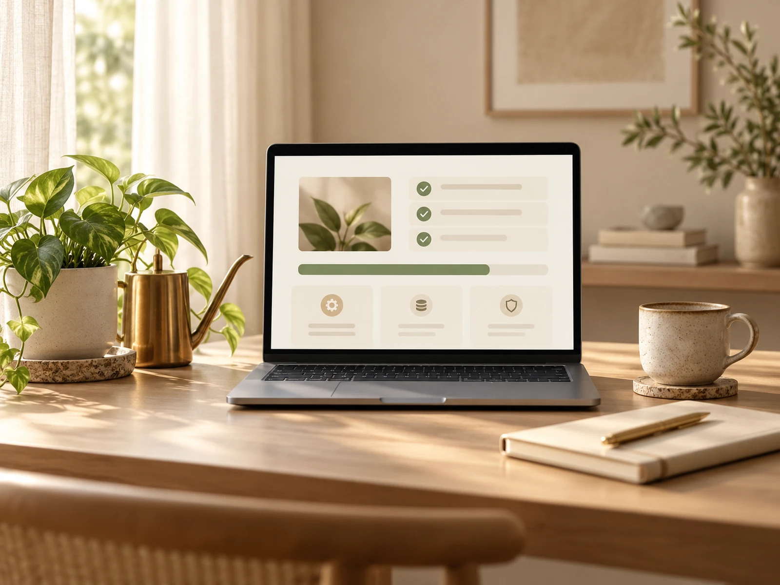 Wartungsübersicht einer Website mit Statusanzeigen auf einem Laptop